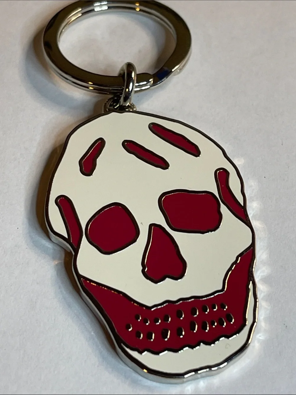 Alexander McQueen White and Burgundy Skull Enamel Keychain
